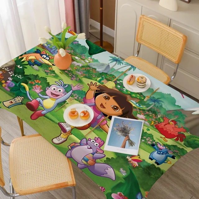 D-Dora The E-Explorer Cartoon Pattern Tablecloths Summer Washable Picnic Party Rectangle Table Cover Home Dining Decor 5