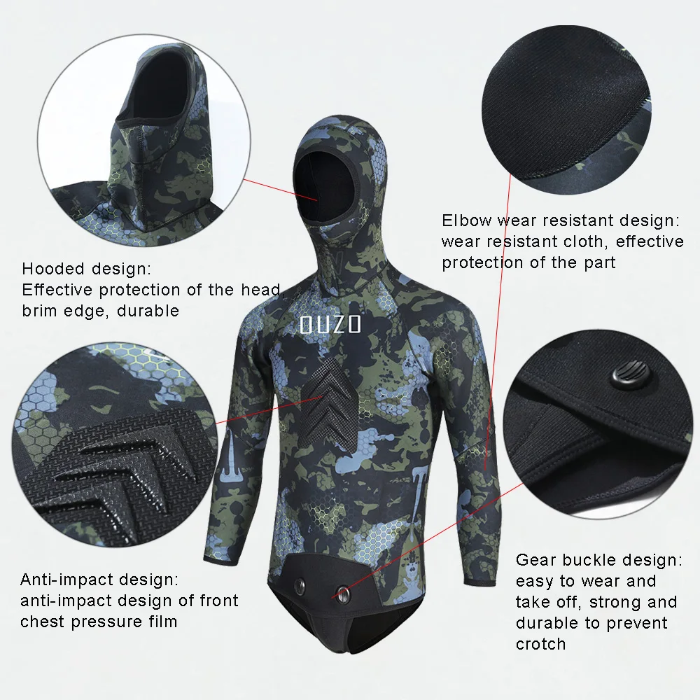 3.5mm Neoprene Men Spearfishing Wetsuit Open Cell Camouflage Diving Suit 2pcs Set for Hunting,Scuba Dive