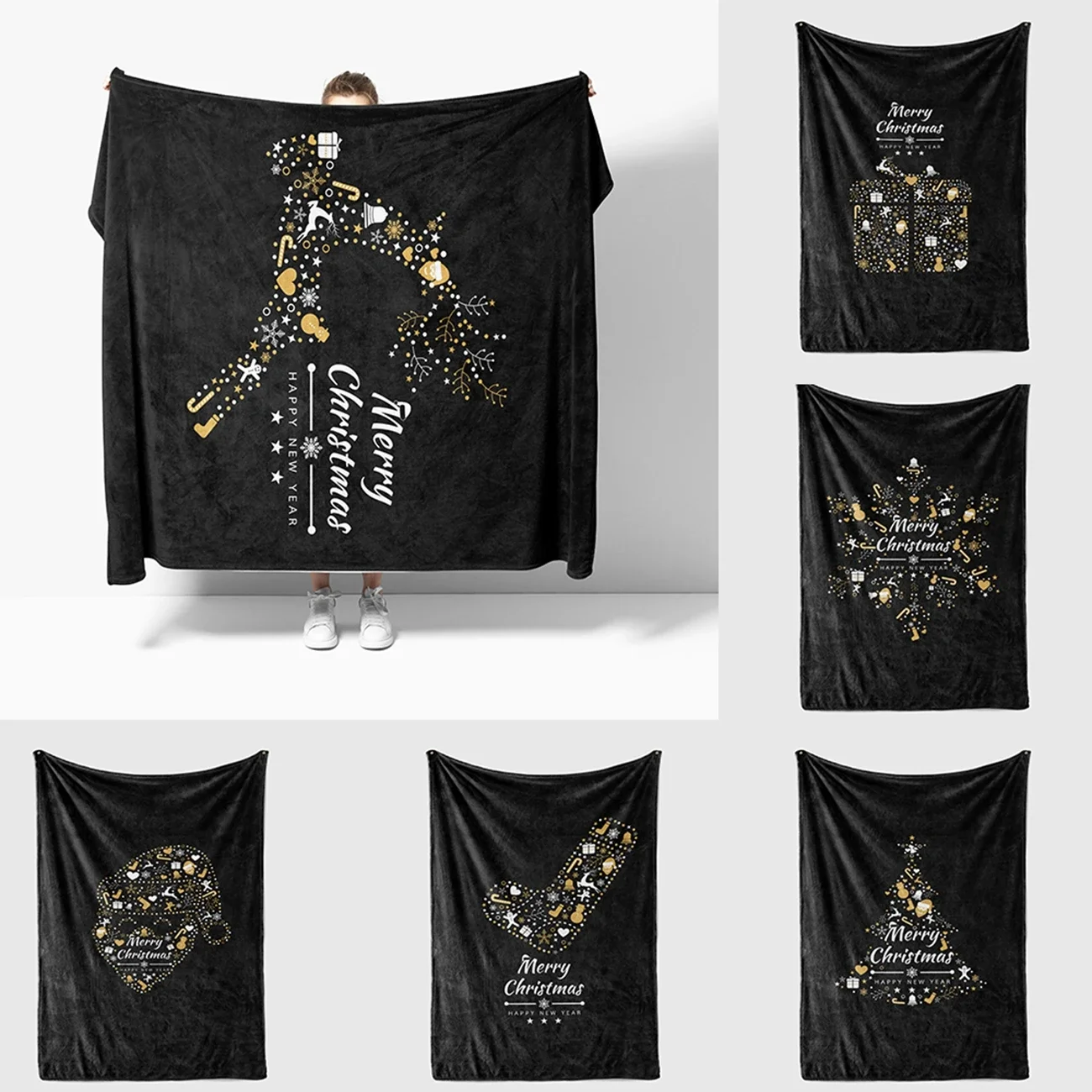 

Merry Christmas Black Throw Blanket Winter Stitch Blankets for Beds Sofa Picnic Thin Blanket Happy New Year Vintage Home Decor