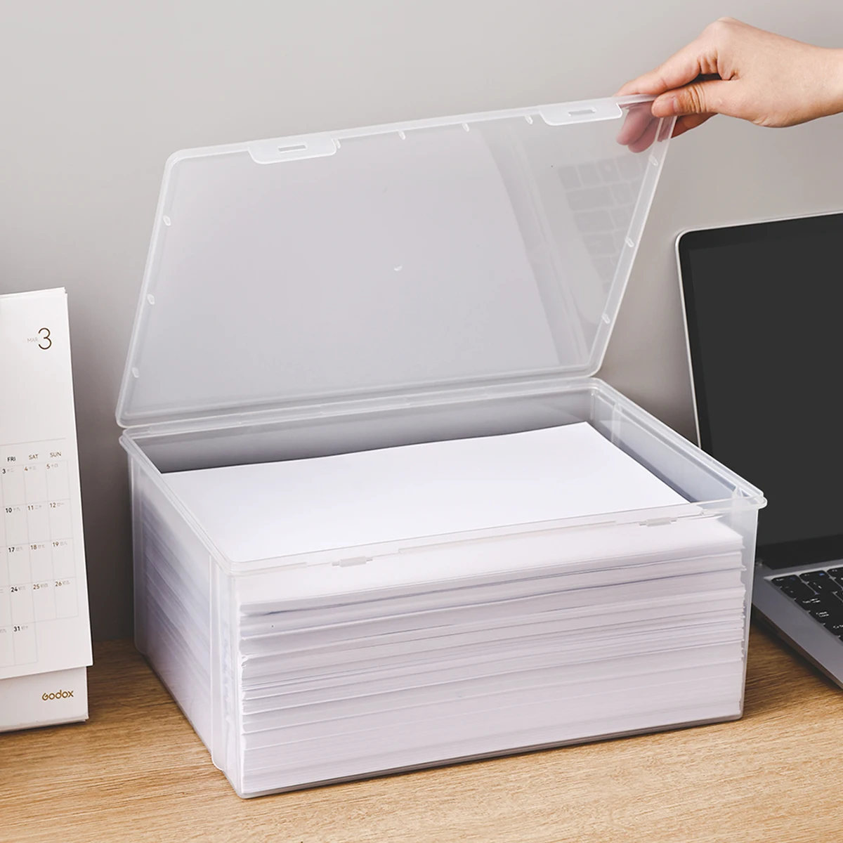 Storage box WORTHBUY Transparent Plastic Storage Box For A4 Paper Large Capacity Office Supplies Organizer Multifunctional Desktop Storage