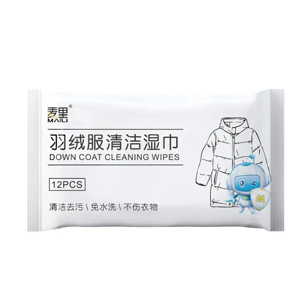 12sheets/bag Down Coat Cleaning Care For Jackets Quickly Remove Stain Wet Wipes Clothes Cleaning Care Wash-free Wi P4U9