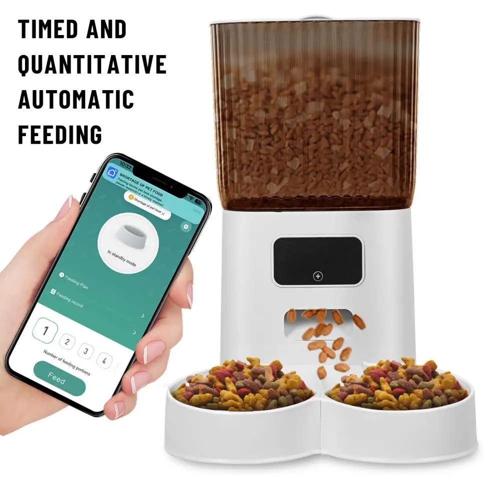 Smart Pet Feeder with Dual Bowls - 5L Transparent Storage, WiFi APP Control, Automatic Timed Dispensing for Cats & Dogs, Battery 1