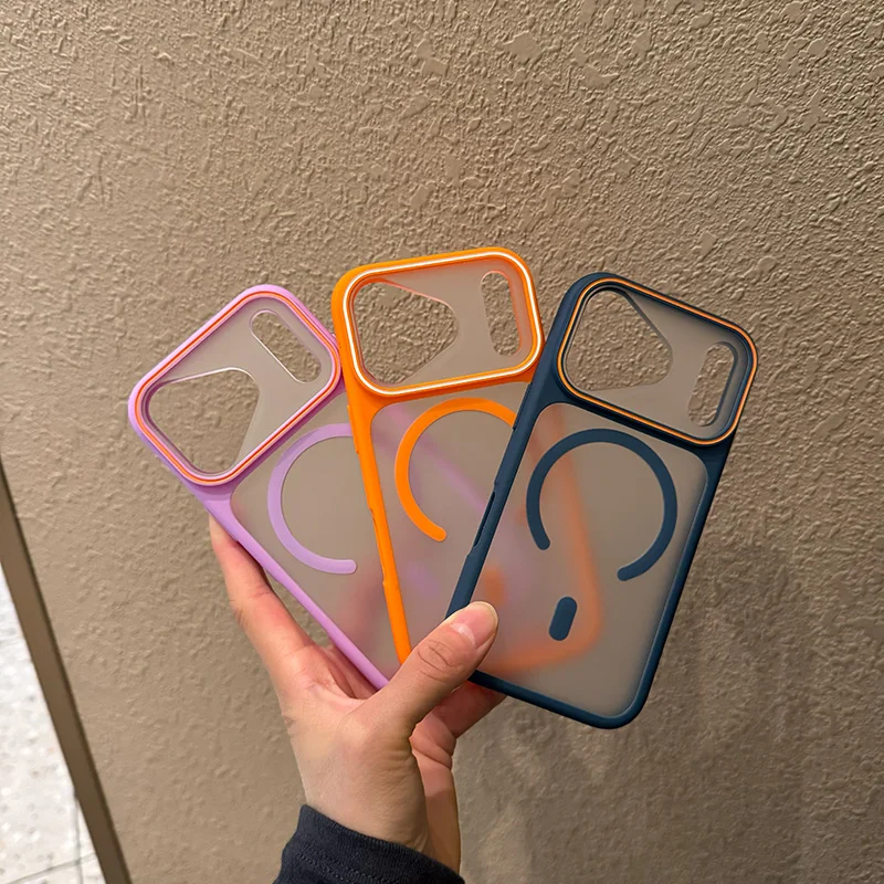 Luxury Orange Matte Transparent Magnetic Phone Case - Skin Feel Shockproof Cover