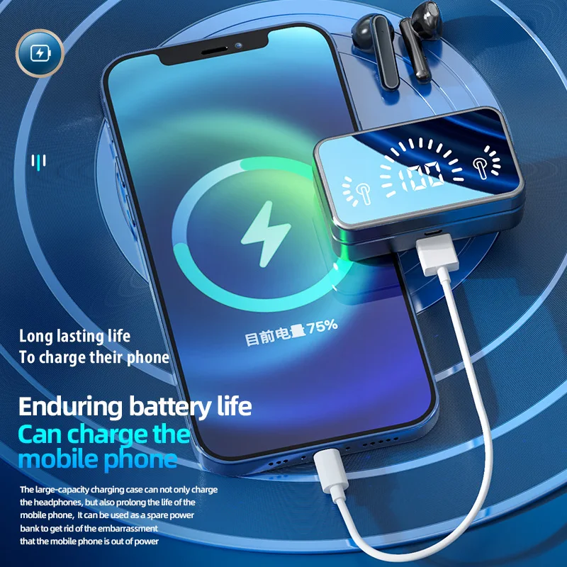 TWS Bluetooth 5.2 Earphones Stereo Sports Waterproof Bluetooth Wireless Headphones 2200mAh Charging Box Earbuds With Mic Earbuds