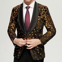 Men's Gold Sequin Blazer Jacket Men 2023 Fashion Slim FIt One Button Dress Suit Blazer Male Party Wedding Stage Costume Homme 1