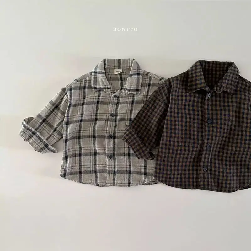 Baby Clothing Spring Shirt Korean Style Boy Plaid Cardigan Lapel Shirt Casual Simple Long Sleeve Kids Fashionable Plaid