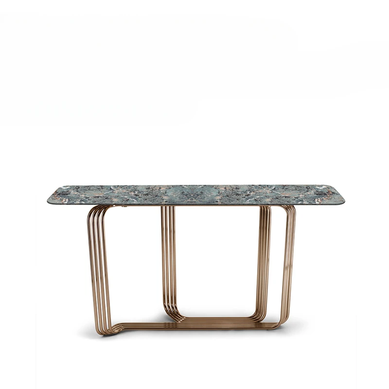

Light luxury entrance to the villa living room stainless steel against the wall strip case modern rock slab entrance table