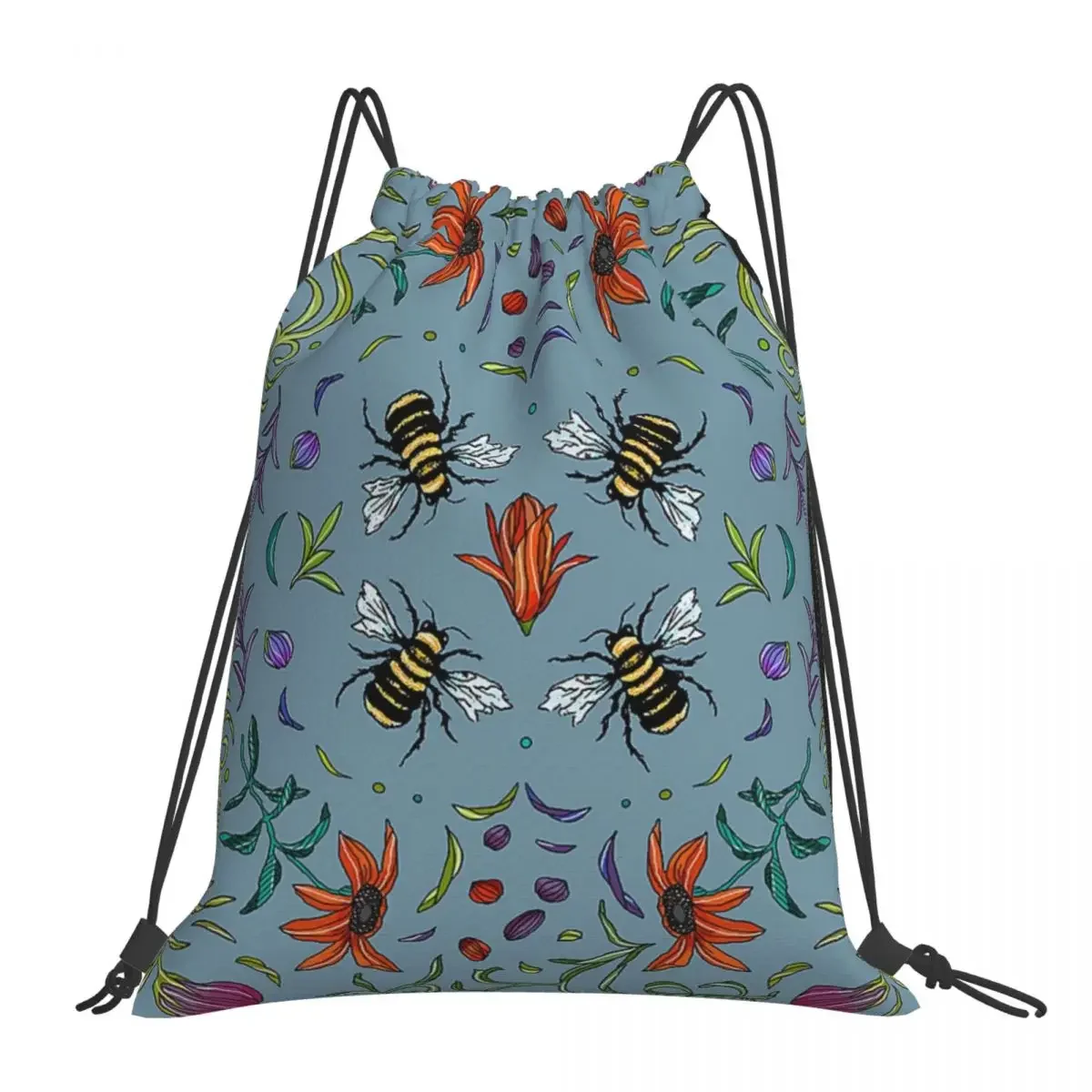 

Bees And Botanicals Backpacks Casual Portable Drawstring Bags Drawstring Bundle Pocket Sports Bag BookBag For Man Woman School