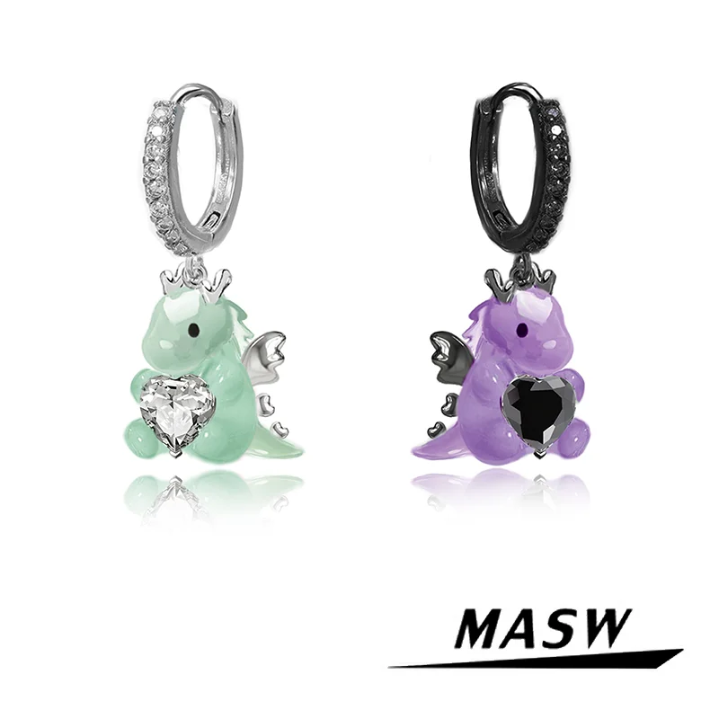 MASW Original Design Lovely Style Cute Green Purple Animal Drop Earrings For Girl  Women Party Gift Modern Jewelry 2024 New