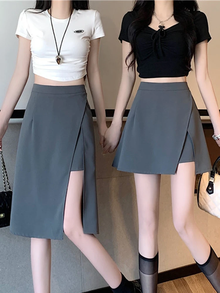 

Women Skirt Summer Preppy Style Irregular Skirts Lady Aesthetic Chic A-Line Mini Skirt Female Casual Elastic Waist Long Faldas