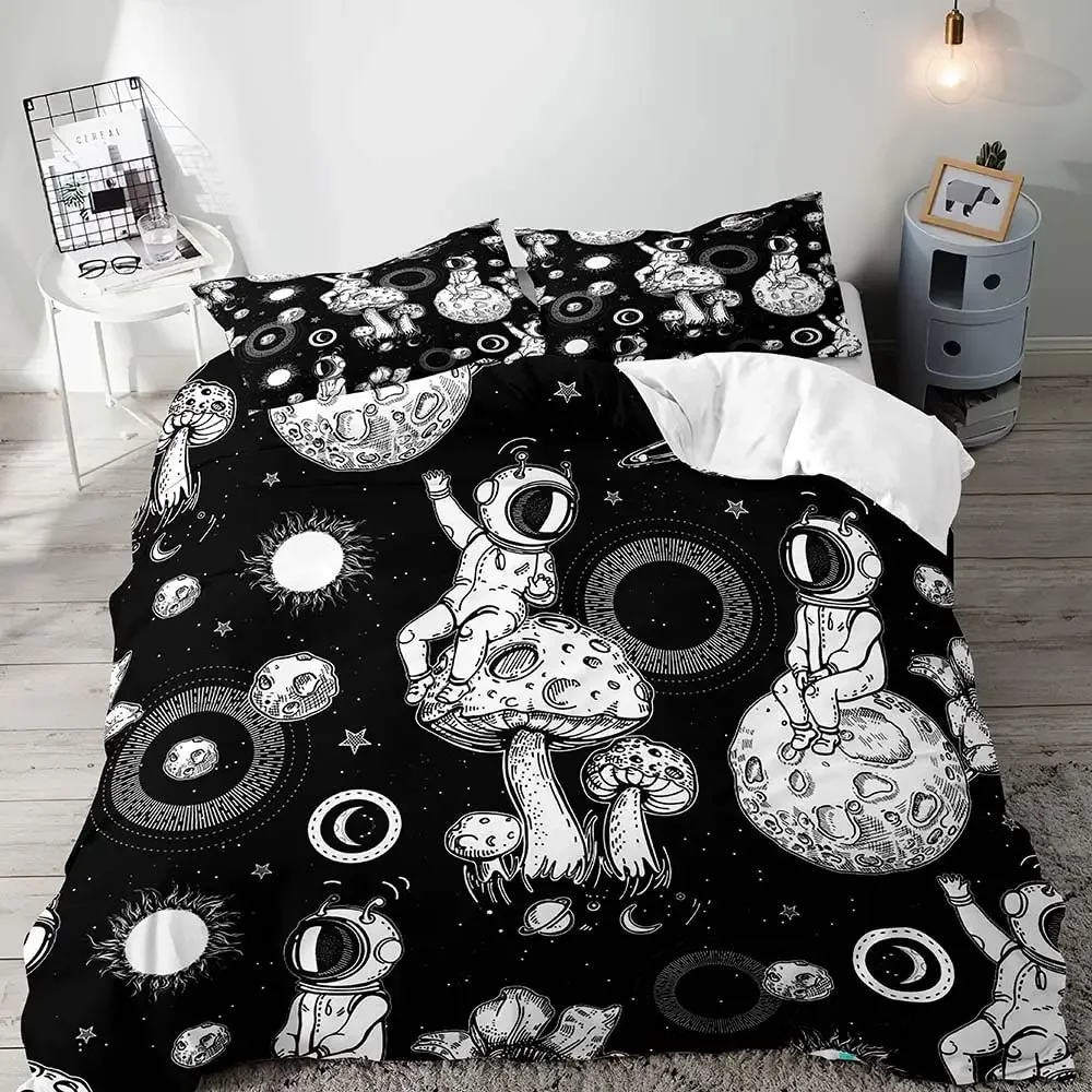 Astronaut Duvet Cover Set Cartoon Space Astronaut Decor Bedding Set Soft Breathable Comforter Cover with Pillowcase with Zipper