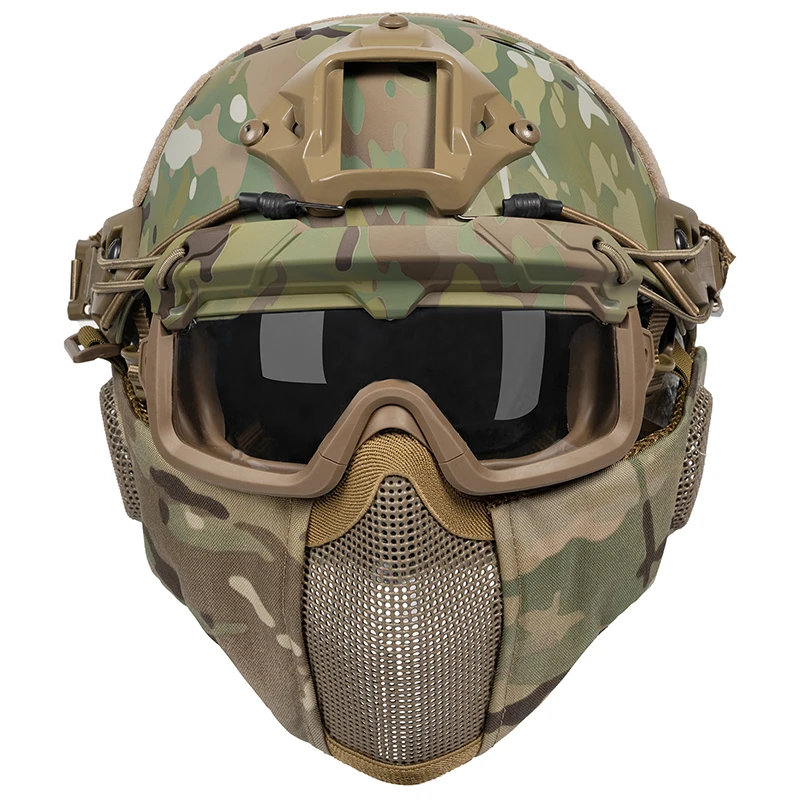 

OneTigris Tactical Helmet + Mask + Goggle Sets Airsoft Paintball Helmet with Goggles FAST PJ Helmets CS Full Face Protection