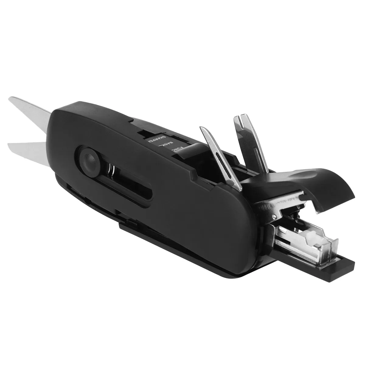 다기능 10 in 1 문구 세트 블랙 가위, 플렉시블 자, 연필깎이, 스테이플러, 커터, 드라이버, 펀치