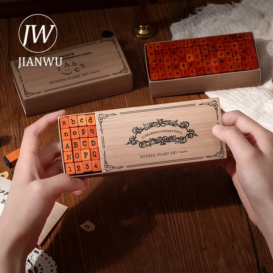 JIANWU 타임 시리즈 빈티지 레터 넘버 풍경 소재 콜라주 나무 스탬프 창의적인 DIY 정크 저널 문구류