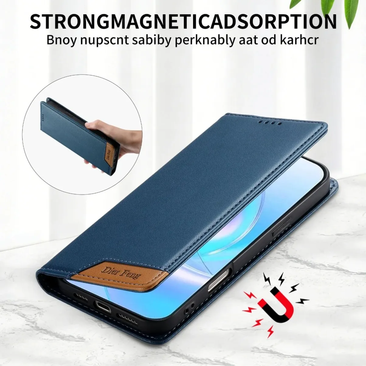Premium PU Leather Wallet Phone Case with Card Holder & Magnetic Kickstand - Business Splicing Design