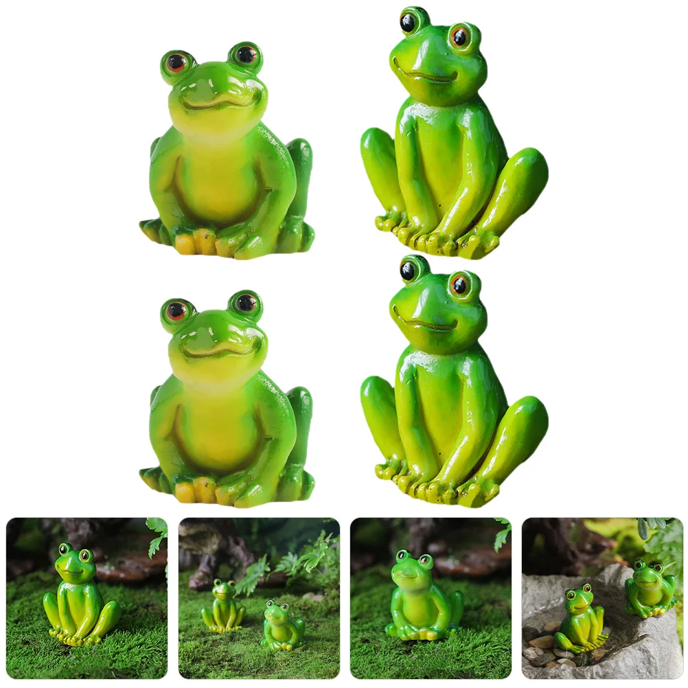 

4 Pcs Cake Decorations Micro Landscape Frog Ornaments Garden Mini Frogs Resin Figurines Miniature Animal