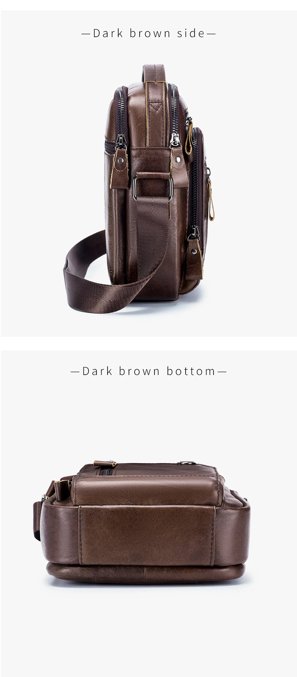 Herren-Umhängetasche aus Rindsleder mit Hauptschicht, multifunktionale Einzelschultertasche, trendige Herrentasche im europäischen und amerikanischen Stil – Detail 8