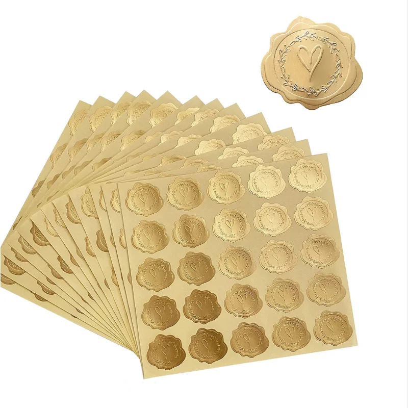 100pcs Gold Embossed Heart Sticker Envelope Sealing Sticker Wedding Invitation Greeting Card Sealing Party Supplies gift sealing label cards