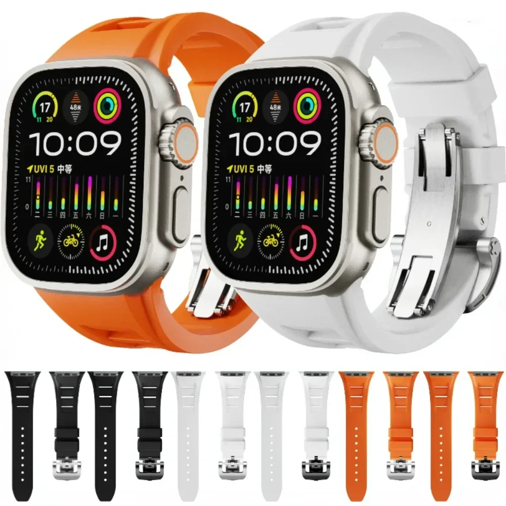 Liquid Fluororubber Silicone Strap for Apple Watch Band Ultra 2 49mm 45mm 44mm 42mm Modification Kit band iWatch 9 8 7 6 5 3 SE
