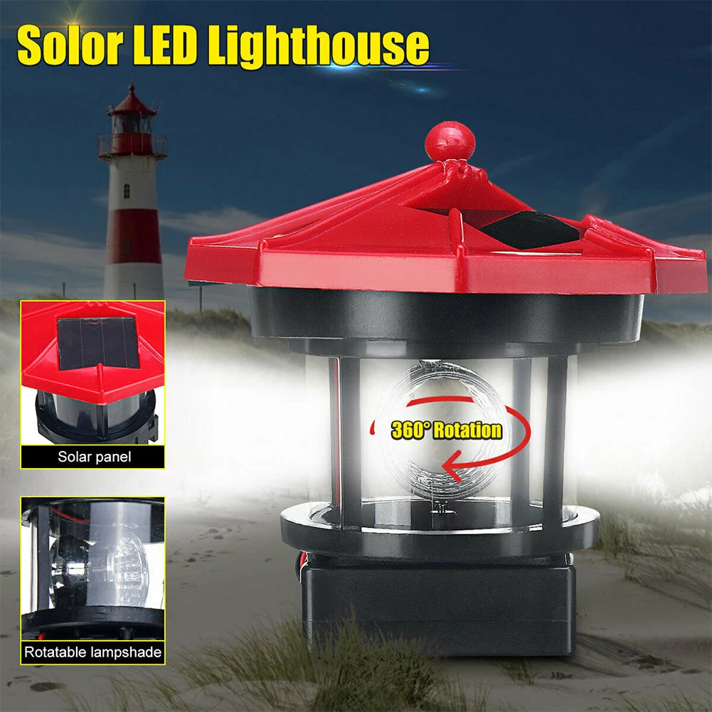 Lighthouse Solar LED Light Practical Durable Multi-functional Classic Fence Decor Smart Sensor Beacon Rotating Beam Lamp solar lights solar led lights