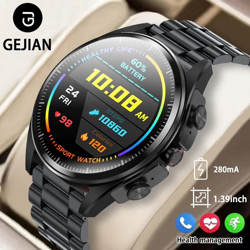 GEJIAN New Men's Built in Headphones Phone Watch Bluetooth