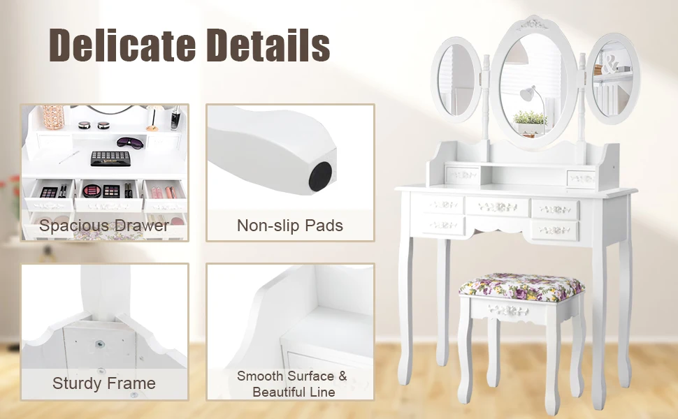 Frisiertisch mit 7 Schubladen und einem Regal