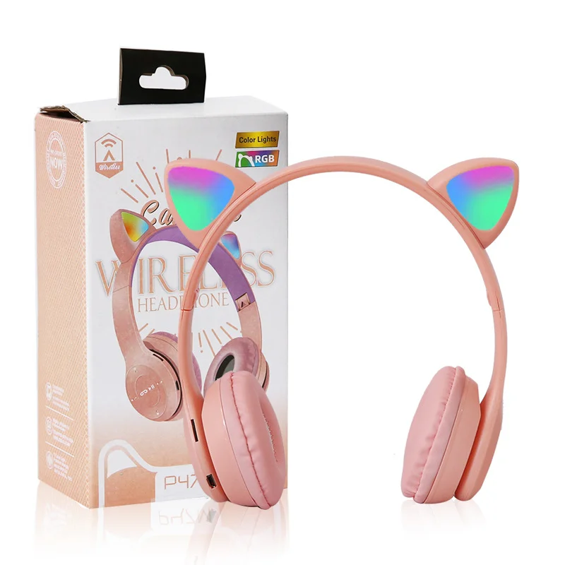 #P47M Wireless Headphone Flash Light Cute Cat Ears Fone with Mic Control LED Stereo Music Helmet Phone Bluetooth Headset Gift 5