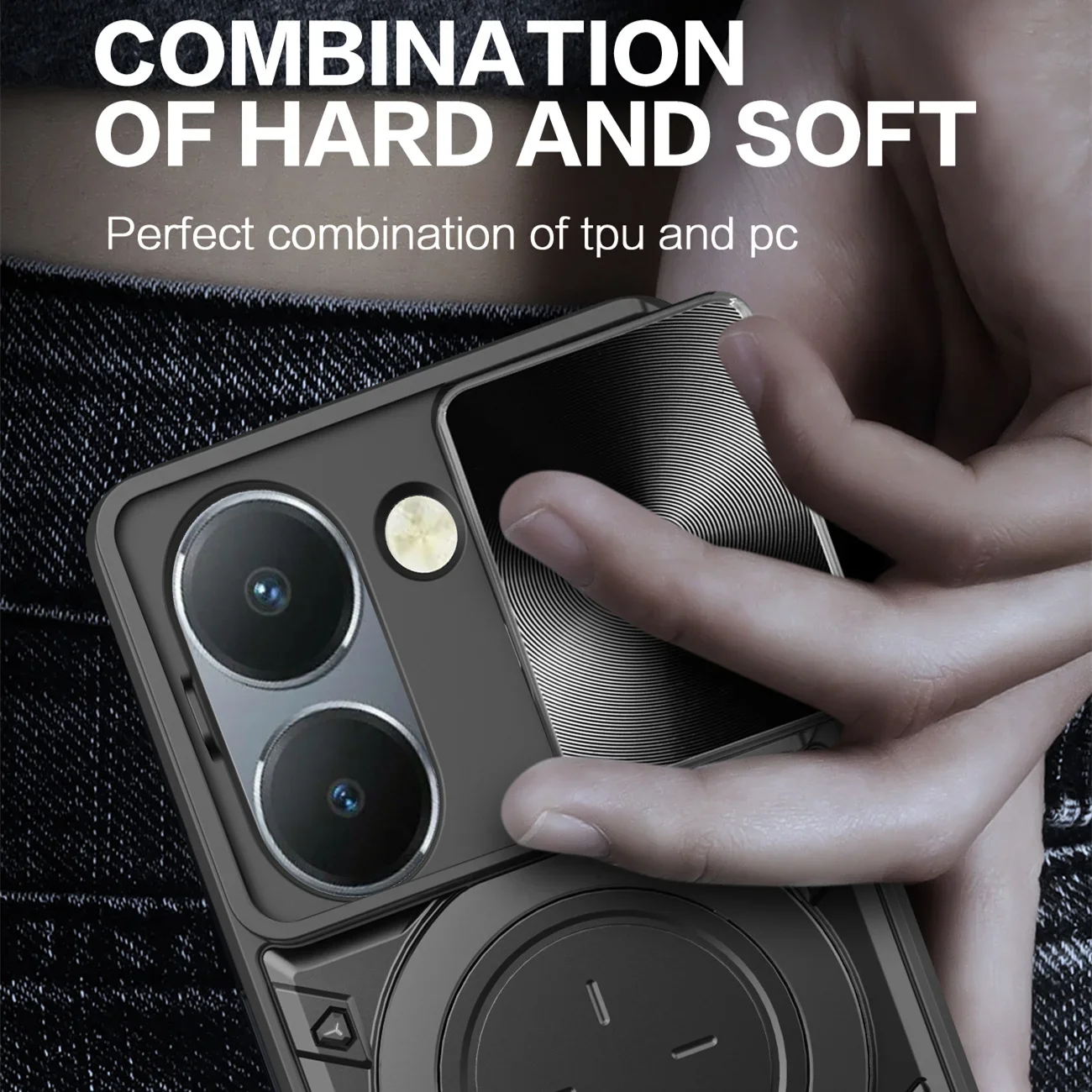 Enhanced Slide Camera Lens Case with Armor Hybrid Metal Ring Back Cover