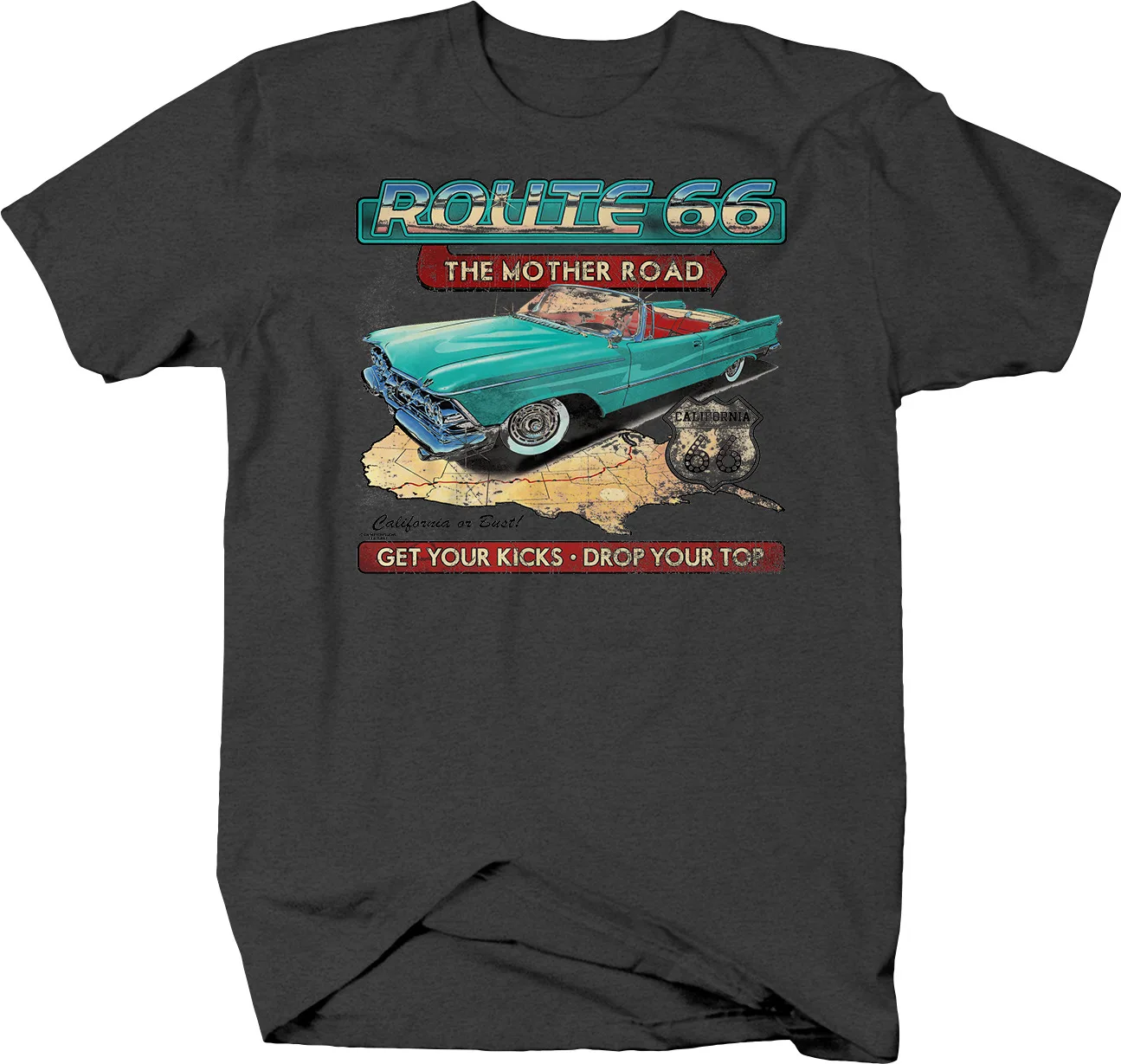 Route 66 The Mother Road Get Kick Drop Top Usa Map Fun T Shirt Per Uomo Maniche Lunghe