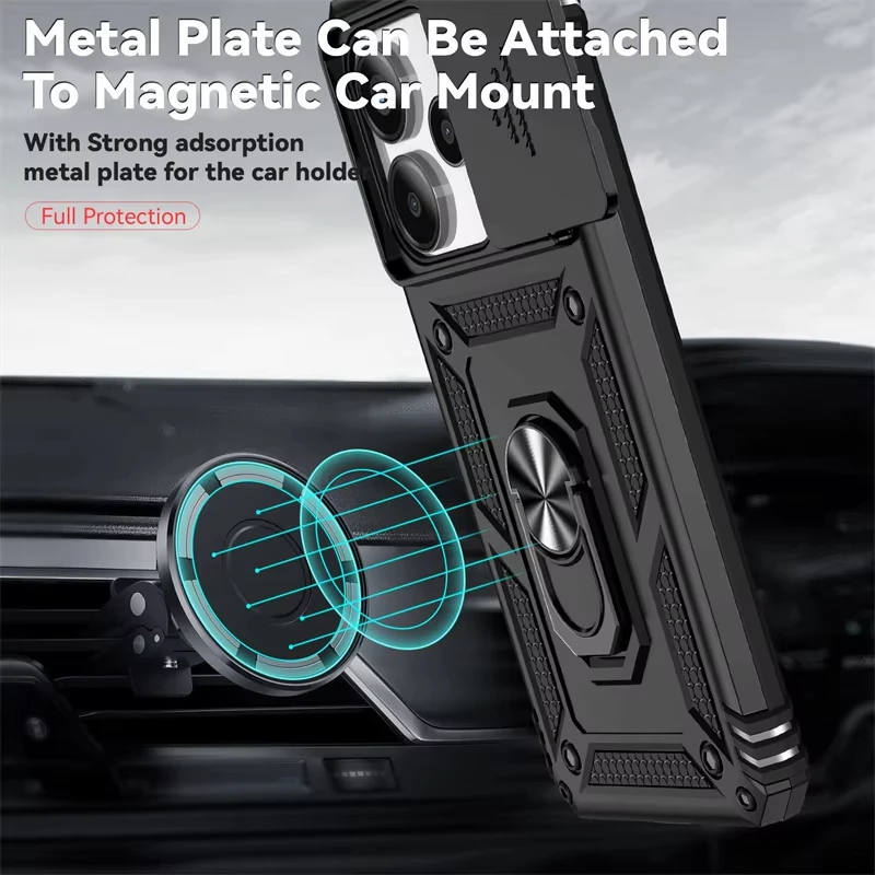 Shockproof Armor Phone Case with Magnetic Ring and Car Holder