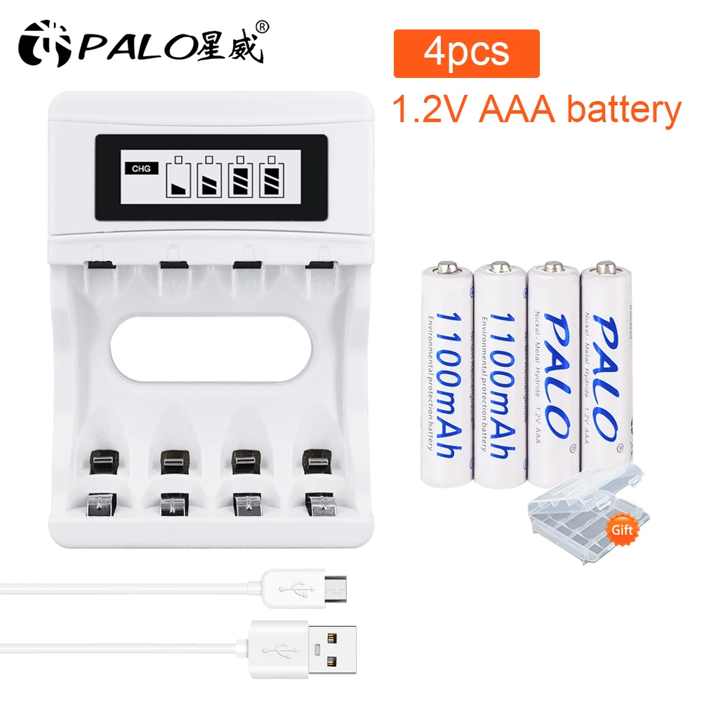 

PALO 1.2V NI-MH AAA Rechargeable Battery 1100mAh AAA Rechargeable Batteries & 4 Slots AA/AAA Charger for Toy Remote Control