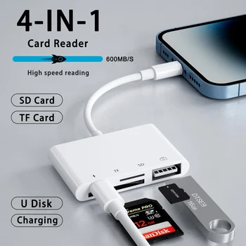 4 in 1 USB Card Reader SD/TF Card For iPhone 14 13 12 11 Pro Max Fast Charging Port For iPad Camera MacBook Adapter