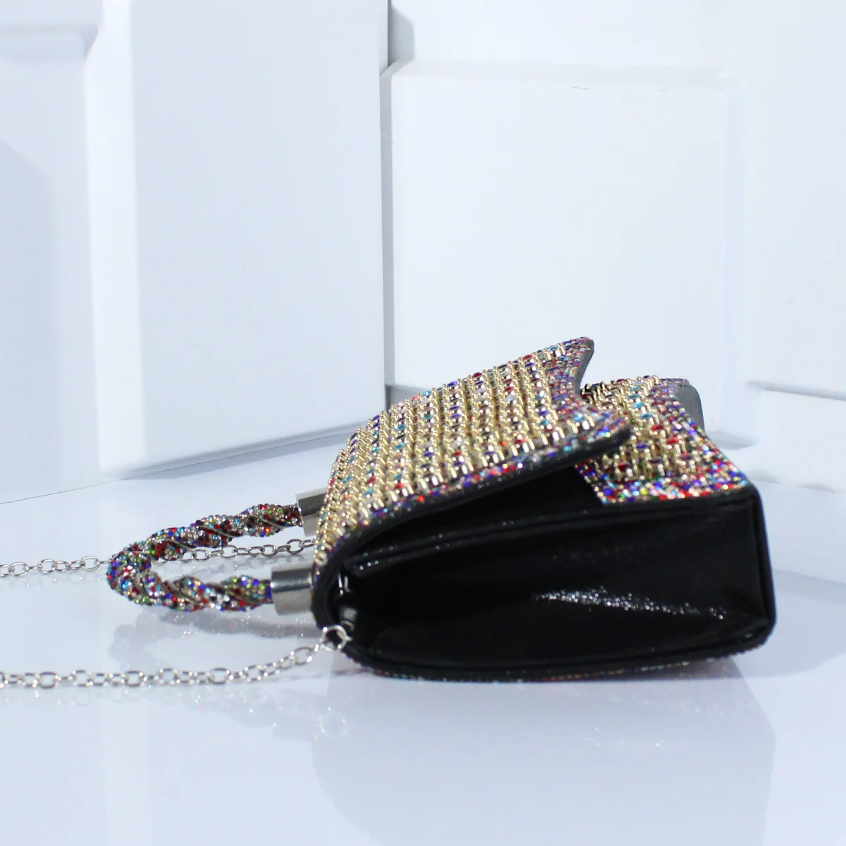 Neue Kristall Griff Kupplung Geldbörse Luxus Designer Weibliche Strass Taschen Farbige Diamant Einkaufstasche Kette Abendkleid Handtasche – Detail 10