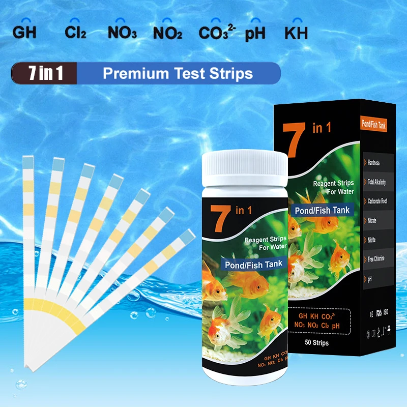 Aquarium Testing Kit for Freshwater Saltwater Pond Test Strips for Fish Tank Testing PH Nitrite Alkalinity Chlorine Carbonate