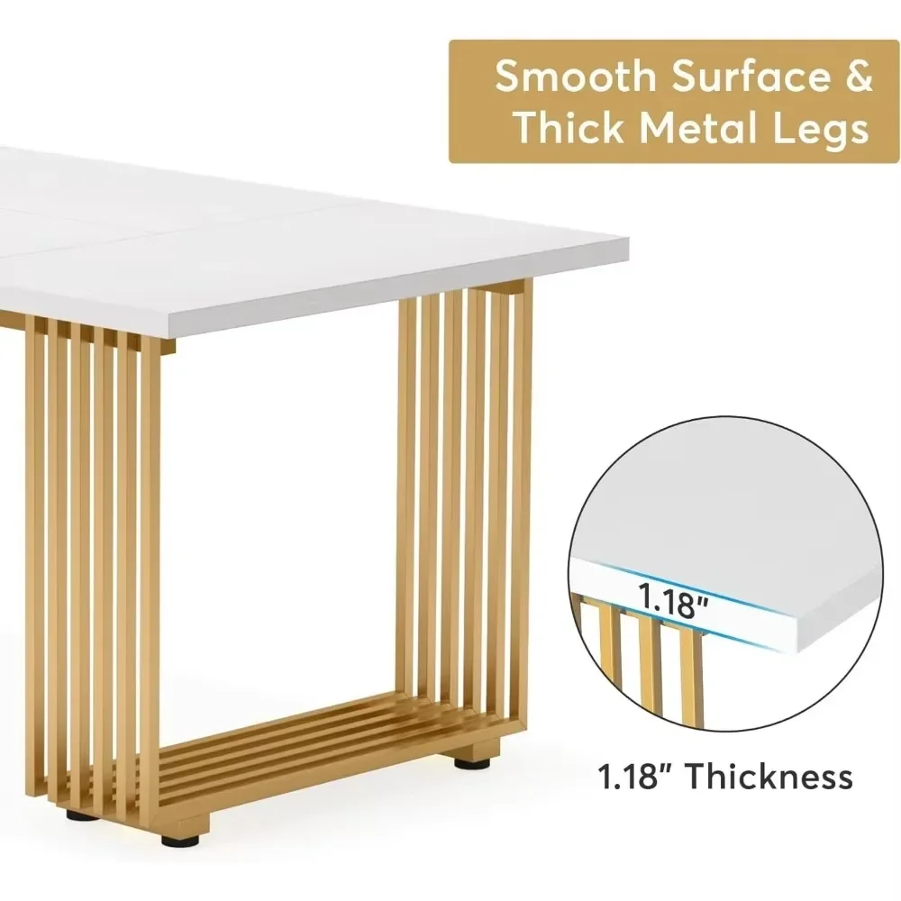 Computer Desk,70.9" Desk,  White Executive Desk Metal Legs,Study Writing Desk, Large Workstation Office, Conference Table 4
