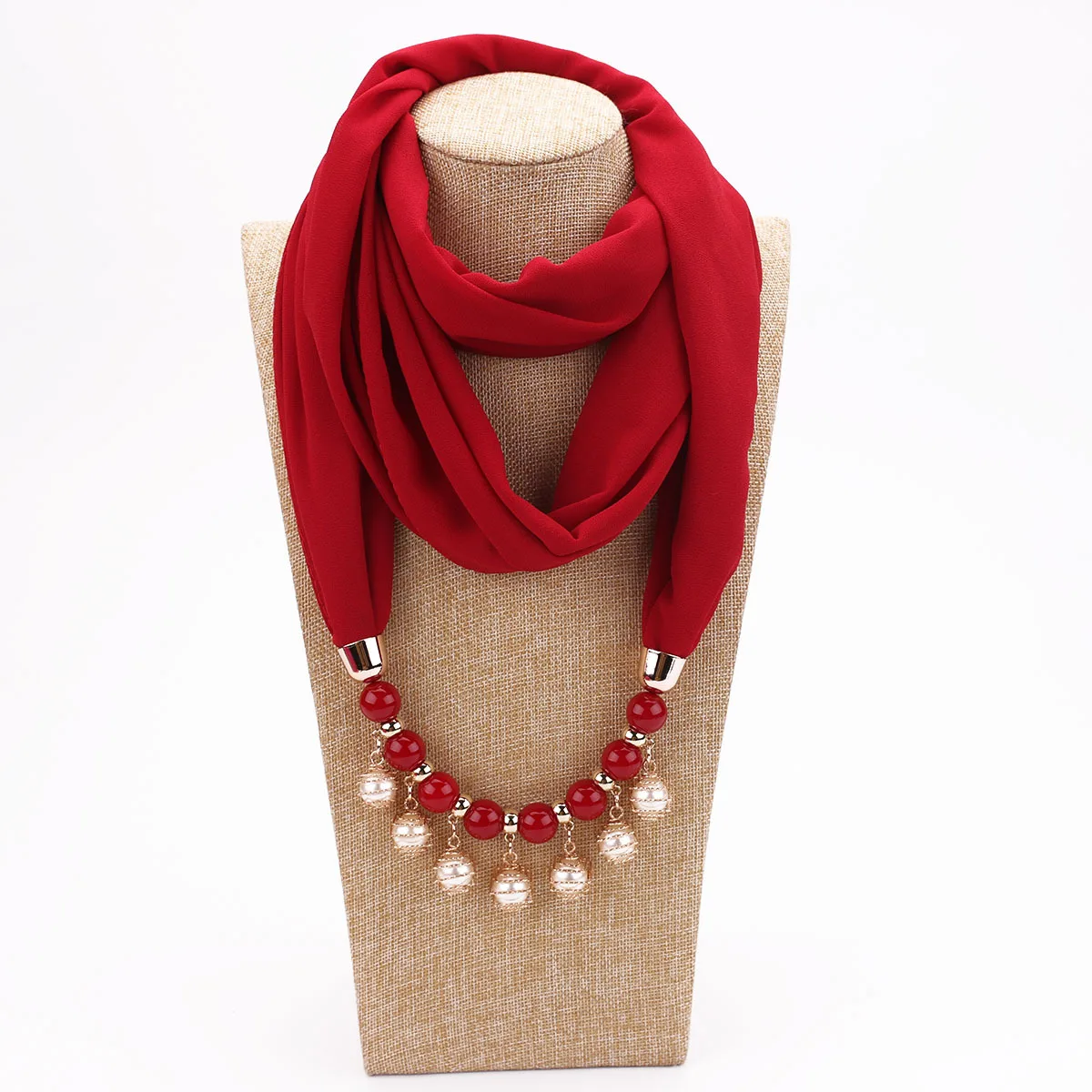 Sbca0b2d9713043fbad820a39f217d0854 Women Chiffon Neckerchief Hijabs Scarf Necklaces Beads Pearls Solid Color Jewelry Shawl Pendant Scarves Bohemia Head Scarf Mallzona