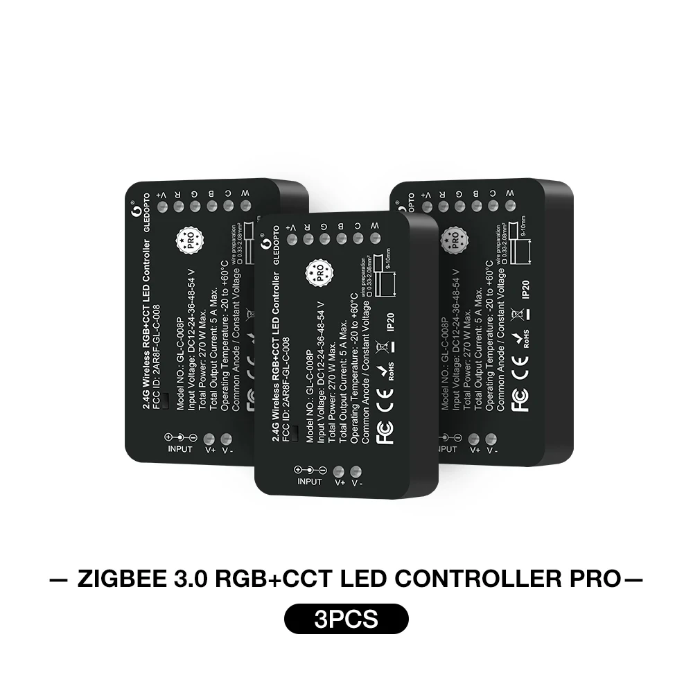 3PCS LED Controller Pro DC12-54V Zigbee 3.0 Warm White Cold White RGB Light Strip Brightness Adjustment Controlador Luces 2 3 4pcs led strip touch dimmer brightness control led dimmer switch 5v usb cord tact switch controller light switch adjustment