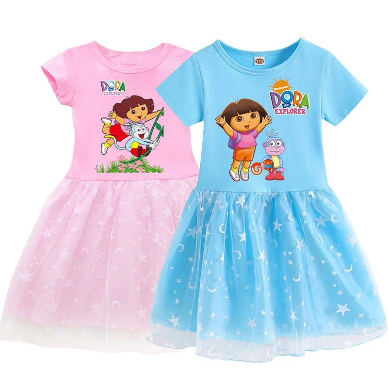 Dora The Explorer Kids Summer Princess Dress Cute Cartoon Dora Girls Dress Baby Cosplay Princess Dress Clothes Kids Dresses Gift