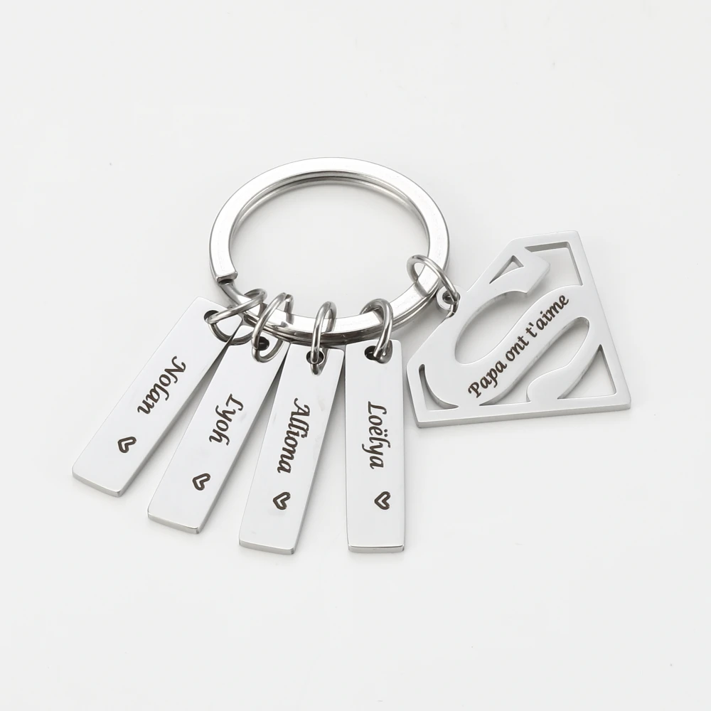 MaiLun Personalisierter Schlüsselanhänger mit Kindernamen, Edelstahl-Bar-Schlüsselanhänger, personalisiertes Vatertagsgeschenk – Detail 3