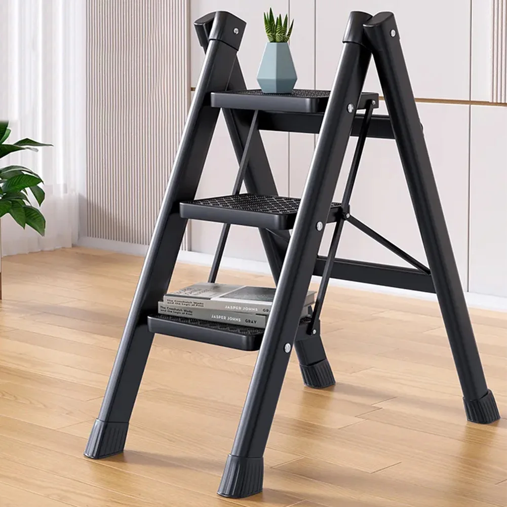3 Step Foldable Heavy Duty Stepladder Household Anti-Slip Step Stool (Black)