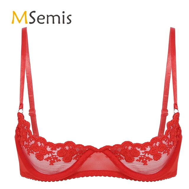 Red Scalloped Embroidery Shelf Bra