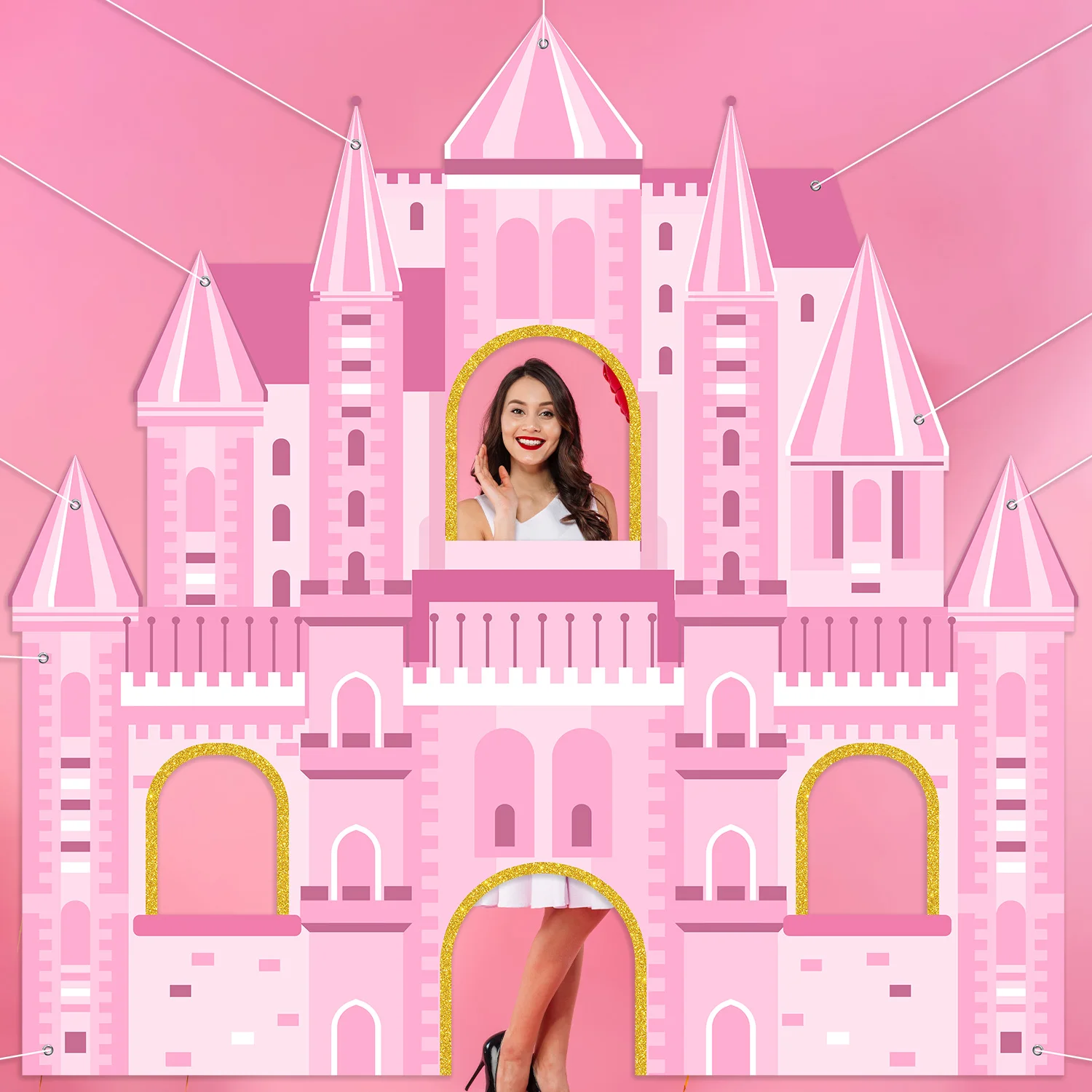 핑크 공주 성 파티 포토 부스 소품 공주 사진 배경 핑크 로얄 캐슬 생일 파티 용품 공주 테마