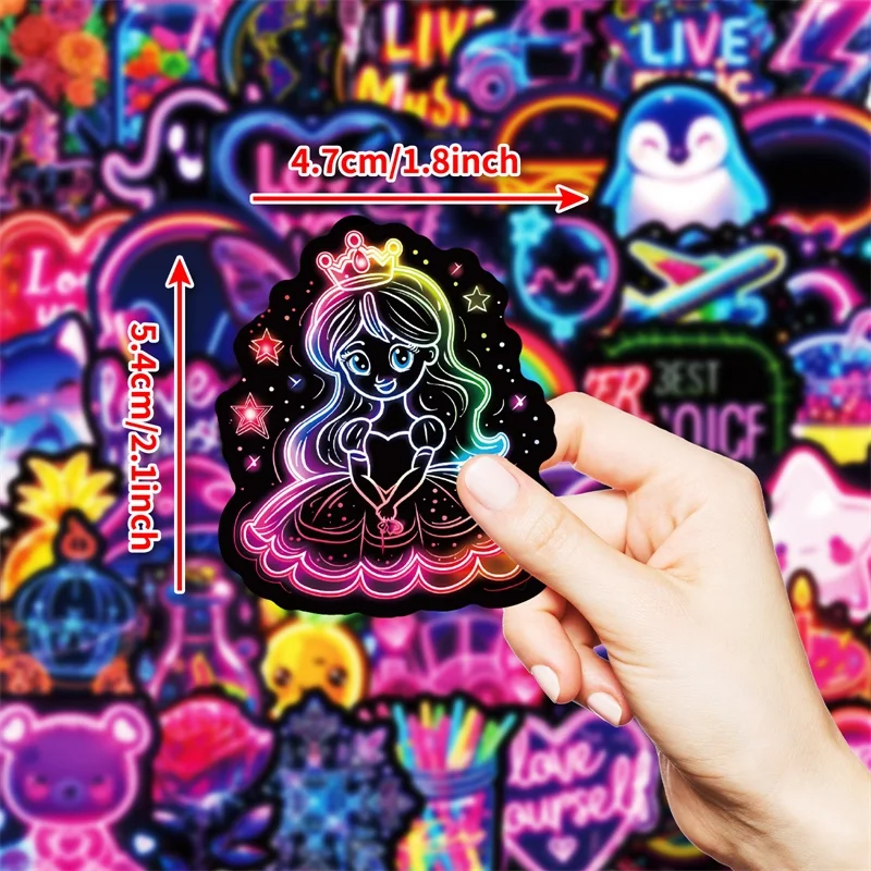 10/30/50PCS Kawaii 네온 램프 스티커 PVC 스티커 미적 DIY 장식 Scrapbooking 어린이를위한 손 회계 용품