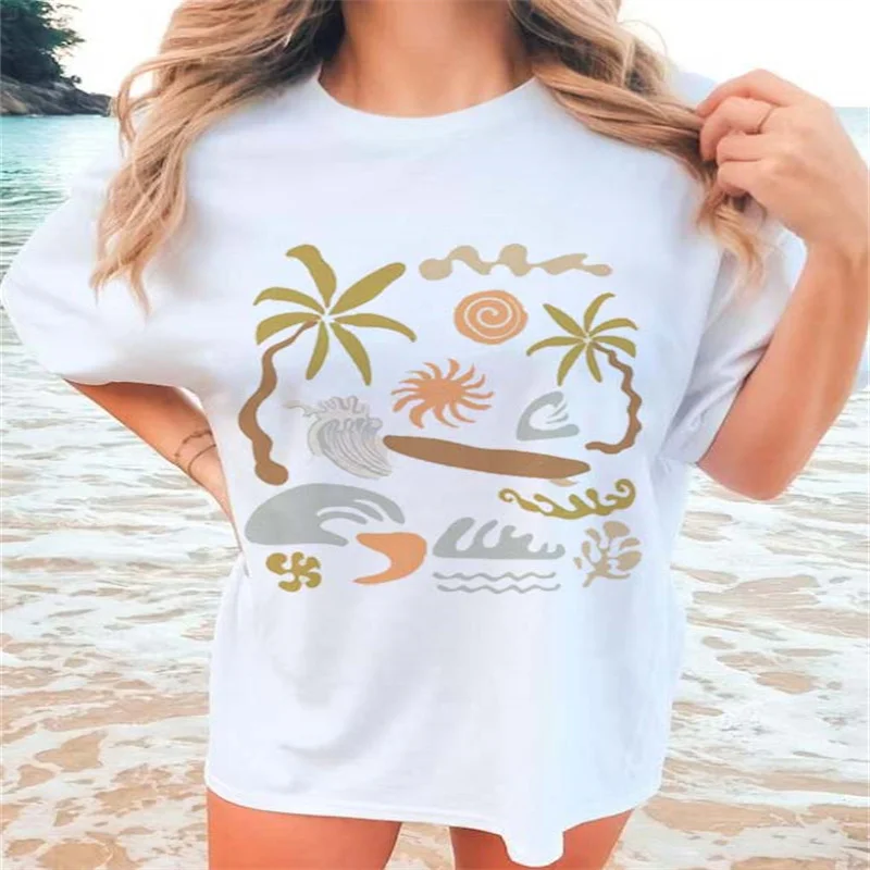 

Collection of Summer Pattern T-Shirt Cute and Versatile 90s Clothing Women's Short Sleeved Printed Beach Summer New T-Shirt.