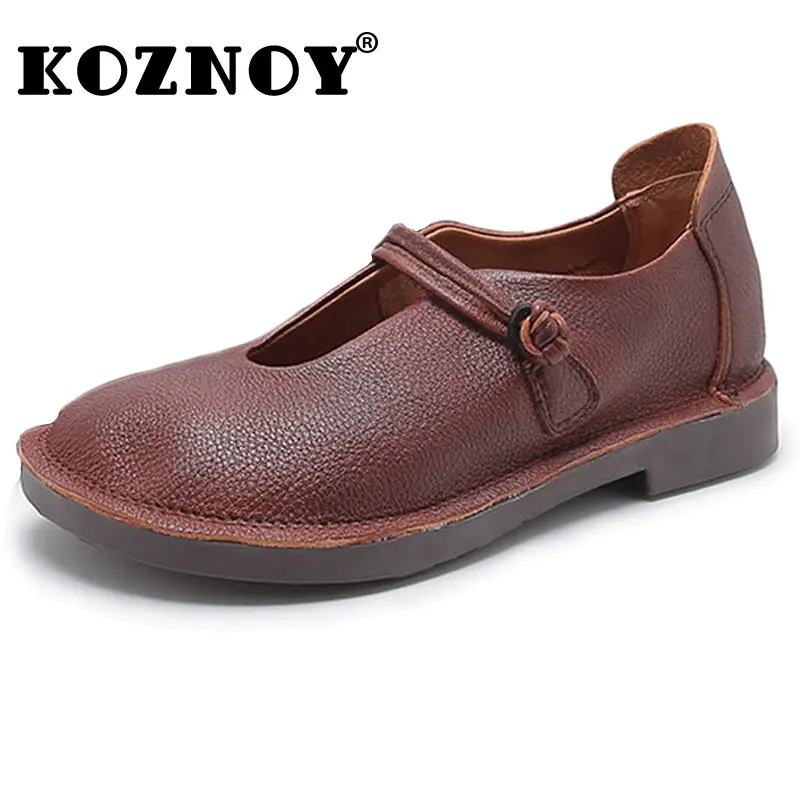 

Koznoy 2cm Natural Genuine Leather Shallow Summer Round Toe Hook Women Plus Size Soft Flats Loafers Comfy Ladies Moccasins Shoes