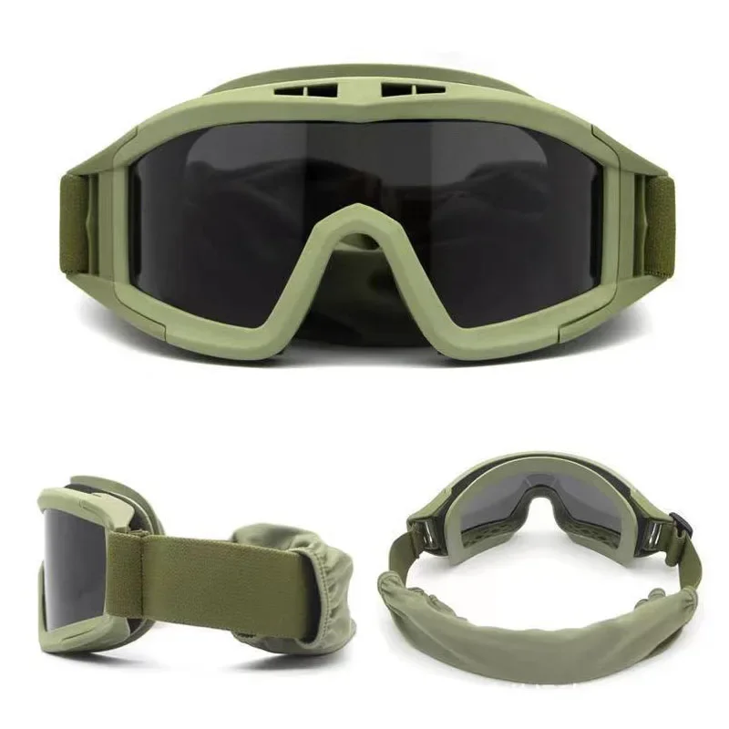 Tactical Goggles Mountaineering Shooting Sunglasses Windproof Sand Control Motocross CS Glasses 3 Lenses Replaceable Motorcycle 4