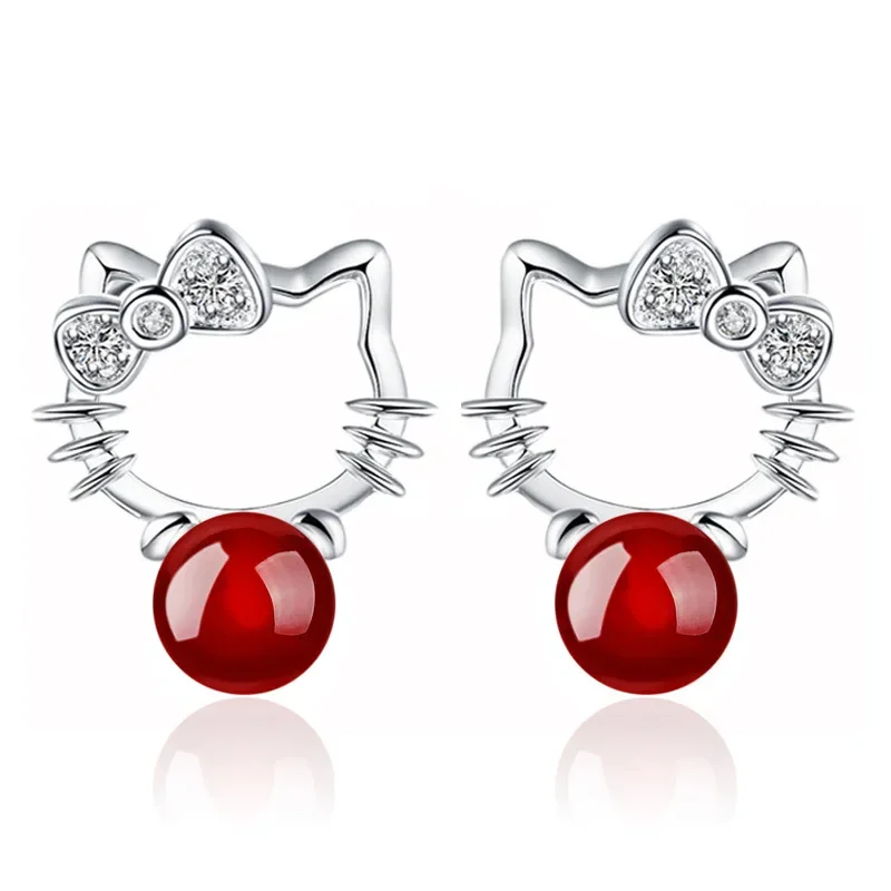 Sanurgente-Boucles d'oreilles Hello Kitty en argent 925 pour femme