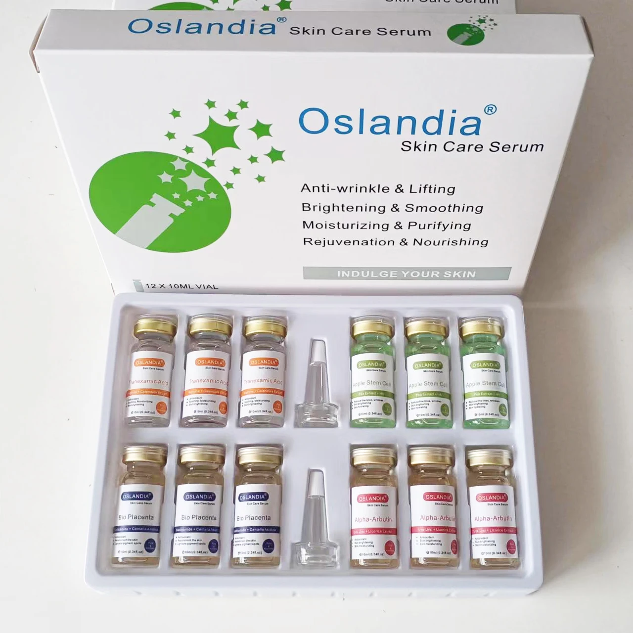 Oslandia Alpha-Arbutin Tranexamic Acid Apple Stem Cell Bio Placenta Face Essence Brightening Skin Facial Serum 10mLx12 Vials/Box
