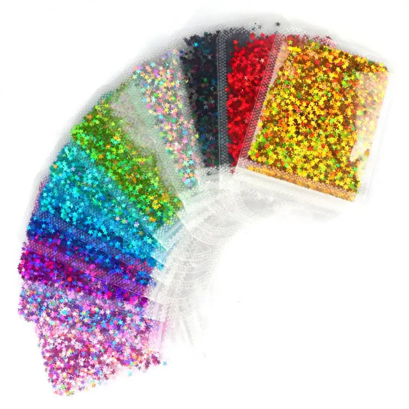 Nail Glitter Decoration Flakes Holographic Stars Nail Sequins Laser Glitter Flakes Colorful Mix Size Parts For Desgin Summer Polish Charms Nail Art Decorations