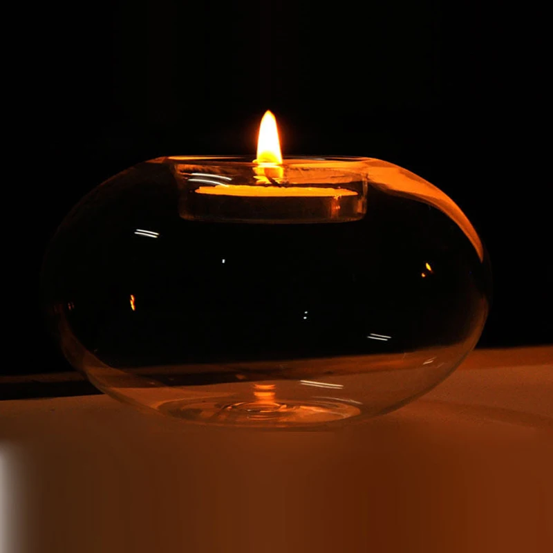 Creative Round Hollow Bauble Ball Clear Glass Tea Candle Holders Candlestick Dining Home Garden Decor Wedding Tealight Supplies